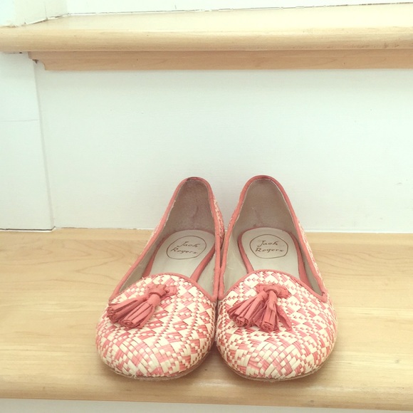 Jack Rogers Shoes - Jack Rogers Pink and White Tassel Flats